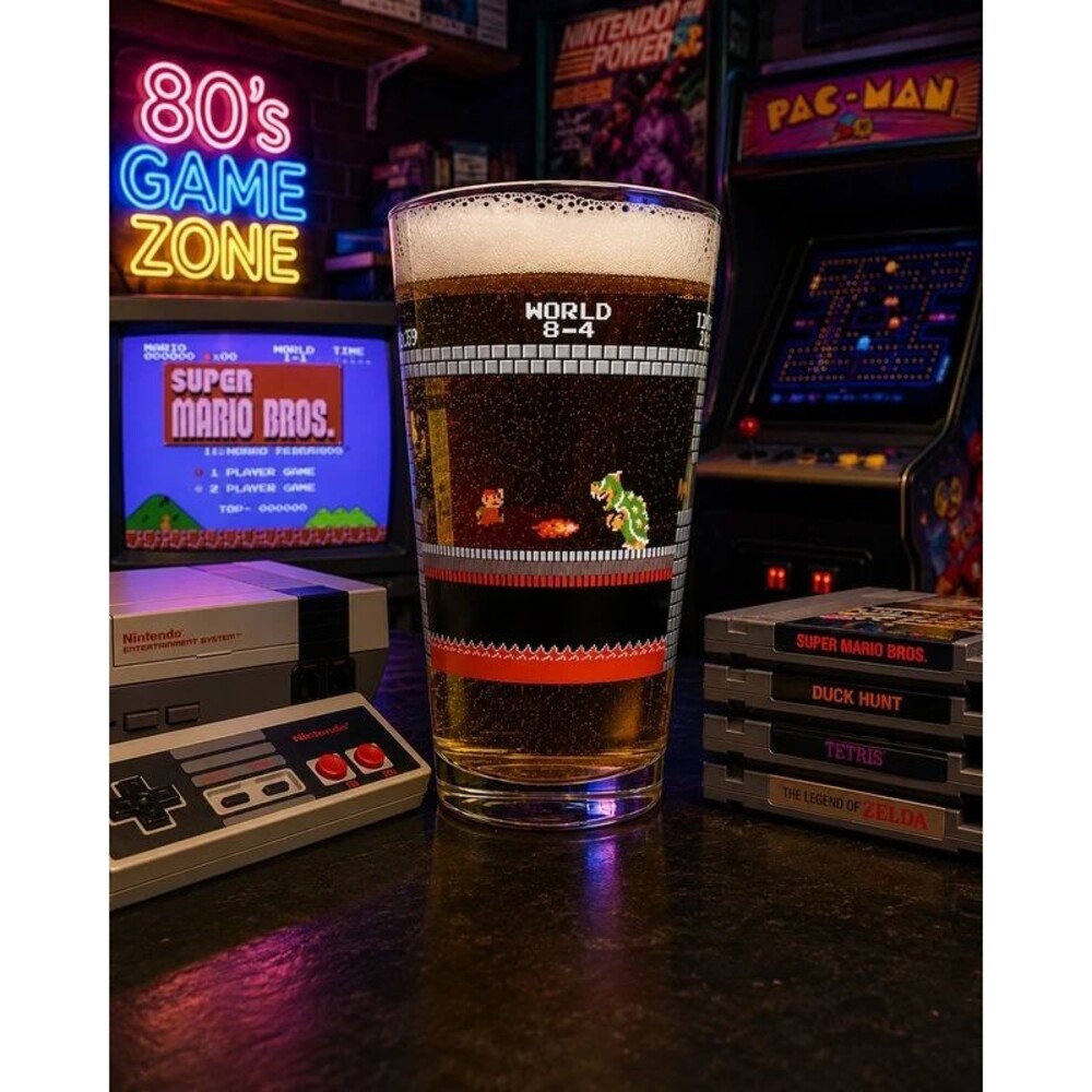 Official Nintendo Super Mario Bros World 8-4 16oz Pint Beer Glass Bowser NES